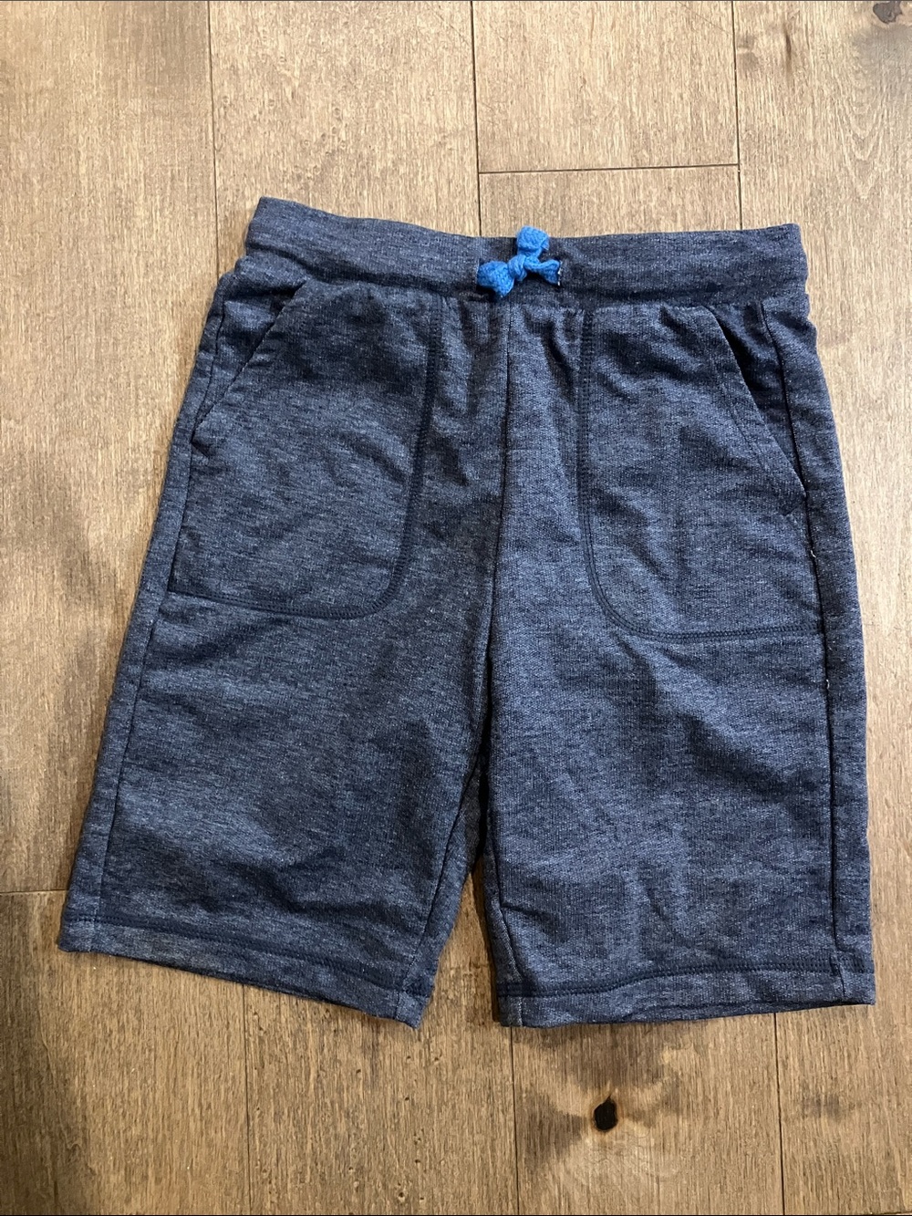 Boys Navy Heather Knit Pull-On Shorts with Bright Blue Drawstring